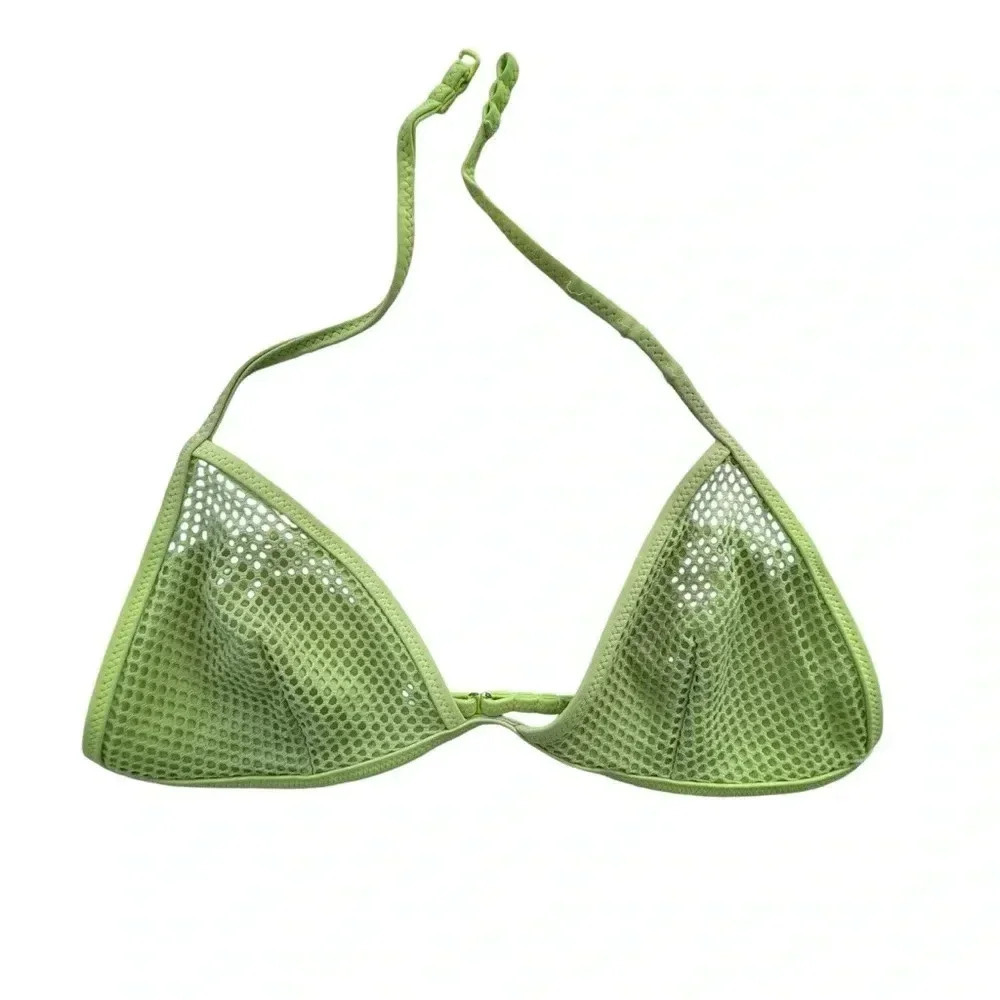 Yellow fishnet bikini top with lining inside and straps. Size Small summer swim